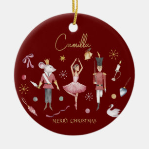 Décoration En Céramique Noisette de Noël Ballerina Whimsical Nom des enfan