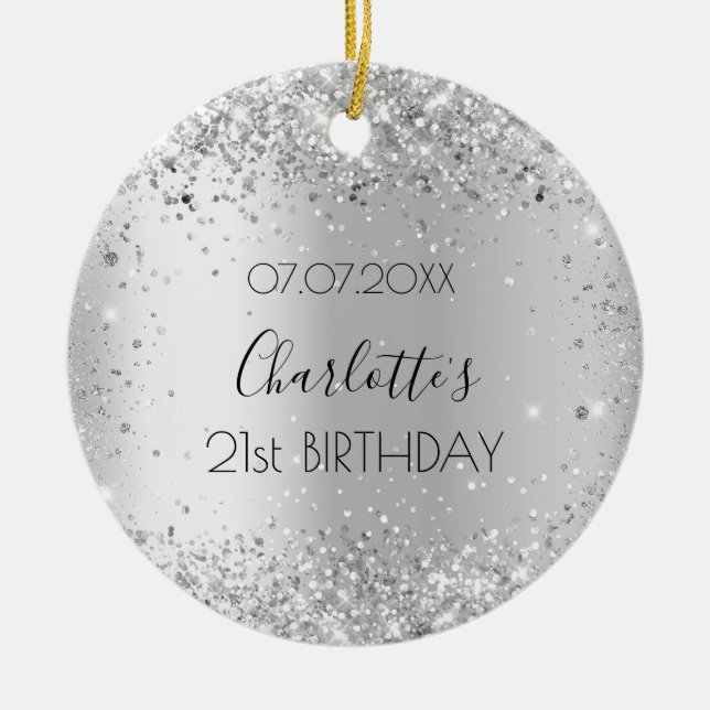 Décoration En Céramique Nom argent pour anniversaire (Devant)