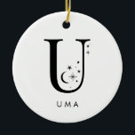 Décoration En Céramique Nom céleste du monogramme U<br><div class="desc">Ajoutez une touche de magie céleste à votre décor de vacances avec ce magnifique monogramme ornement de Noël! Doté d'une lettre ornée de petites étoiles et de lunes et de votre choix de nom en dessous, cet ornement personnalisé est l'endroit idéal pour la saison. Il peut contenir jusqu'à 10 caractères...</div>