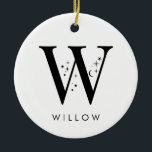 Décoration En Céramique Nom céleste du monogramme W<br><div class="desc">Ajoutez une touche de magie céleste à votre décor de vacances avec ce magnifique monogramme ornement de Noël! Doté d'une lettre ornée de petites étoiles et de lunes et de votre choix de nom en dessous, cet ornement personnalisé est l'endroit idéal pour la saison. Il peut contenir jusqu'à 10 caractères...</div>