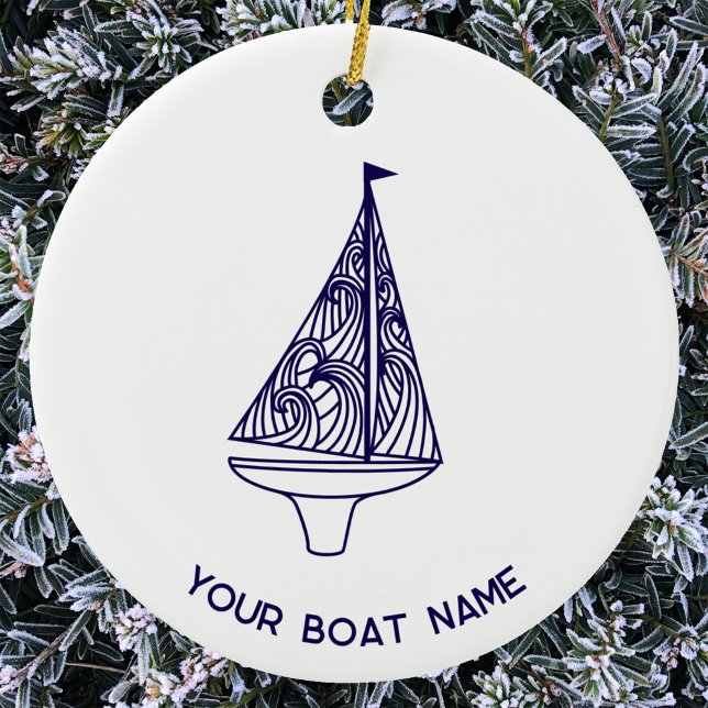 Décoration En Céramique Nom de bateau à voile (Boat Yacht Name personalized sailing boat or yacht ornament for the sailor whot has everything)