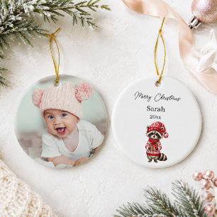 Décoration En Céramique Nom de bébé pour photo de raton laveur de Noël