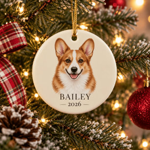 Décoration En Céramique Nom de Corgi Roux Personnalisé & Année