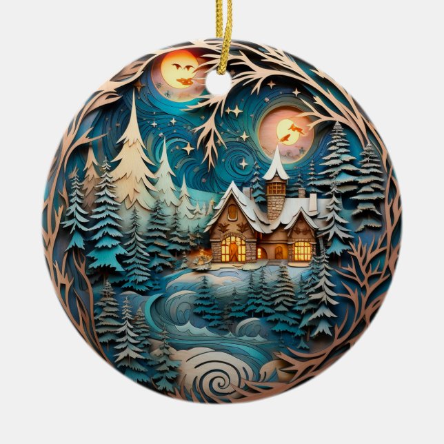 Décoration En Céramique Nom de famille Cabine Forêt rustique Personnalisé (Devant)