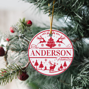 Décoration En Céramique Nom de famille Classique rouge et blanc Personnali