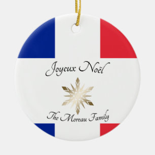 Décoration En Céramique Nom de famille français Joyeux Noël Drapeau et flo