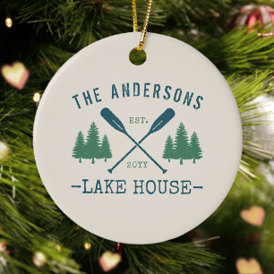 Décoration En Céramique Nom de famille Lake House Oars rustiques Pine Tree