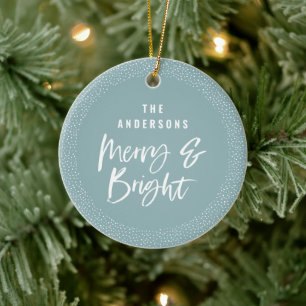 Décoration En Céramique Nom de famille Merry & Bright personnalisé