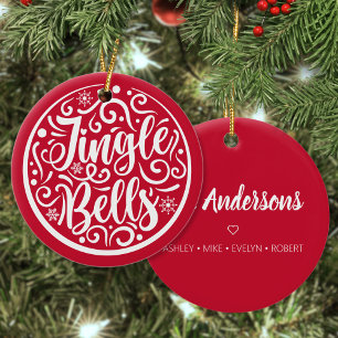Décoration En Céramique Nom de famille personnalisé Jingle Bells Noël