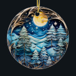 Décoration En Céramique Nom de famille Winter Wonderland Forest Personnali<br><div class="desc">Voici notre joli et fantastique ornement de scène d'arbre de forêt enneigé! Parfait pour fêter les vacances, ce joli ornement représente une grande pleine lune au milieu d'une forêt de merveilleux hivernaux sereins. L'attention exquise aux détails et aux couleurs vives font de ce décor un véritable trait d'union sur n'importe...</div>
