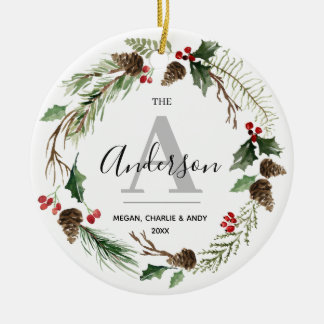 Décoration En Céramique Nom de la couronne de Noël personnalisée Famille i