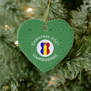 Décoration En Céramique Nom de l'ange de Noël au drapeau roumain Année Cœu