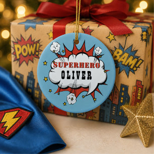 Décoration En Céramique Nom de super-héros personnalisé Noël Enfants