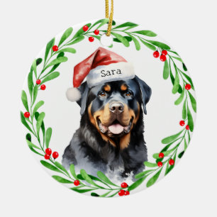 Décoration En Céramique Nom du monogramme personnalisé de Noël Rottweiler