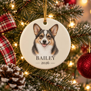Décoration En Céramique Nom et année personnalisés de Bluie Corgi