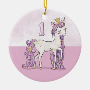 Décoration En Céramique Nom personnalisé 1er anniversaire Cheval Rose Avec