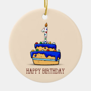 Décoration En Céramique Nom personnalisé, 1er anniversaire, Gâteau Bleu Su