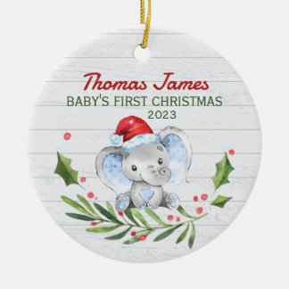 Décoration En Céramique Nom personnalisé Année Baby's First Christmas Elep