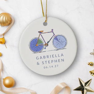 Décoration En Céramique Nom personnalisé Bicycle Marié Couple Noël