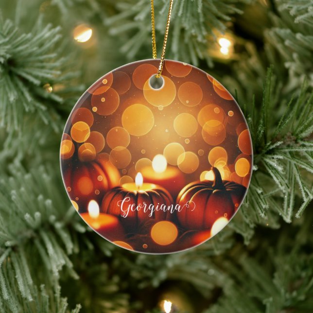 Décoration En Céramique Nom personnalisé Effet Bokeh automatique Citrouill (Arbre)