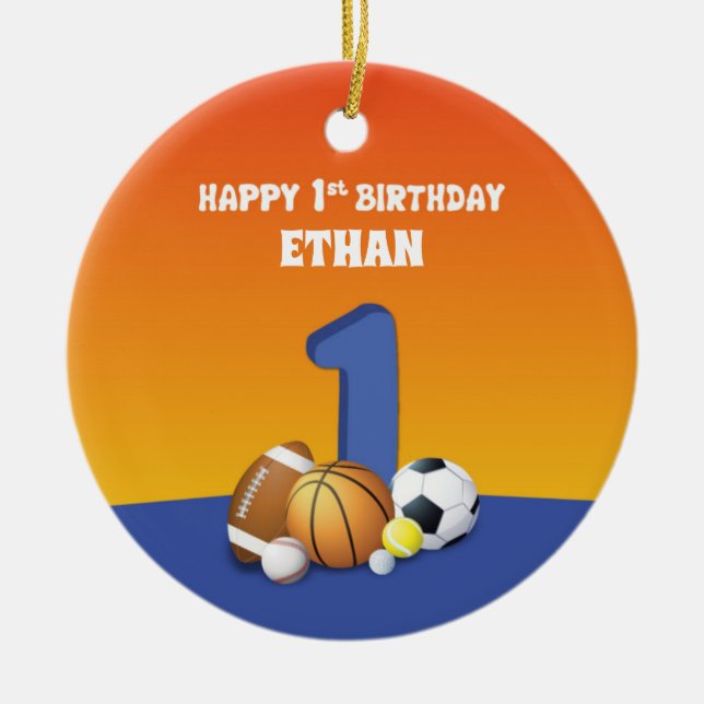 Décoration En Céramique Nom personnalisé Garçon 1er anniversaire Balles de (Devant)
