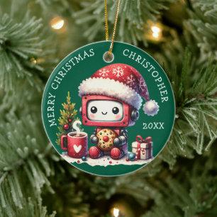 Décoration En Céramique Nom personnalisé Green Joyeux Noël mignon robot