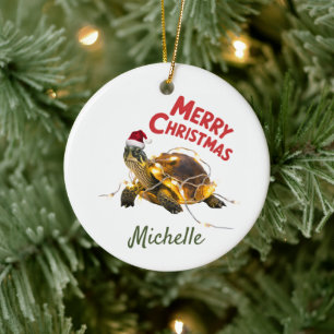 Décoration En Céramique Nom personnalisé Joyeuse tortue de Noël à Père Noë