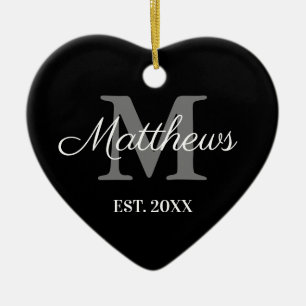 Décoration En Céramique Nom personnalisé monogramme Noël noir et blanc