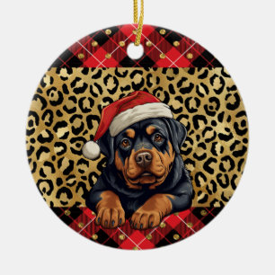 Décoration En Céramique Nom personnalisé Rottweiler chien Santa hat Buffal