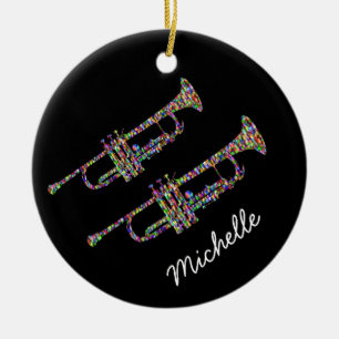 Décoration En Céramique Nom personnel de trompette funky noir et rose