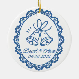 Décoration En Céramique Noms de couple et date des cloches de mariage