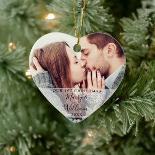 Décoration En Céramique Noms de couple pour notre premier Noël Photos Cœur