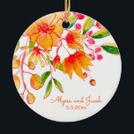 Décoration En Céramique Noms personnalisés Orange Floral Mariage Date<br><div class="desc">Célébrez une journée de mariage spéciale avec ce ornement en céramique personnalisée avec un design floral orange magnifique et des noms personnalisés avec la date mariage. Parfait pour un séjour de jeunes mariés ou pour un couple, cet ornement ajoute une touche d'élégance et de sentiment à la décoration des vacances....</div>