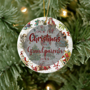 Décoration En Céramique Nos premiers grands-parents de Noël Photo Vintage
