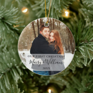 Décoration En Céramique Nos premiers noms et photos de couple de Noël