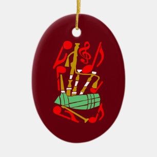 Décoration En Céramique Notes de musique rouge Bagpipes