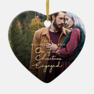 Décoration En Céramique Notre 1er Coeur photo en or engagé de Noël