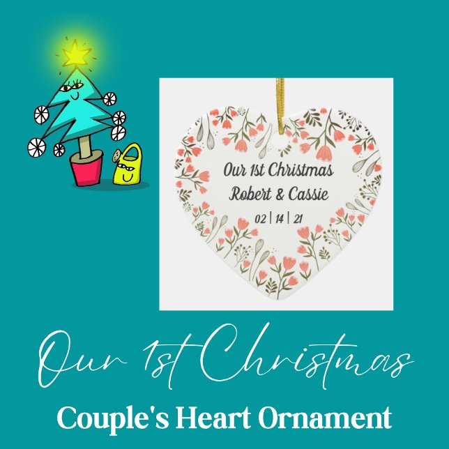 Décoration En Céramique Notre 1er Noël Mariage personnalisé (Personalized Couple's Heart Ornament)