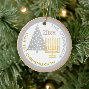 Décoration En Céramique Notre 1ère photo Chrismukkah Tree Menorah Keepsak