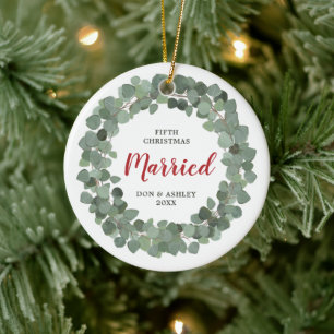 Décoration En Céramique Notre 5e Noël Marié Personnalisé Sage Green