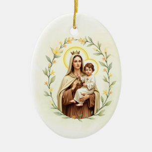 Décoration En Céramique Notre-Dame du Mont Carmel, Paix et Bénédictions de