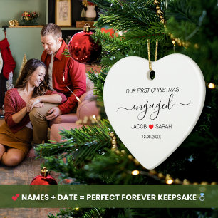 Décoration En Céramique Notre premier couple de Noël engagé Nom et date
