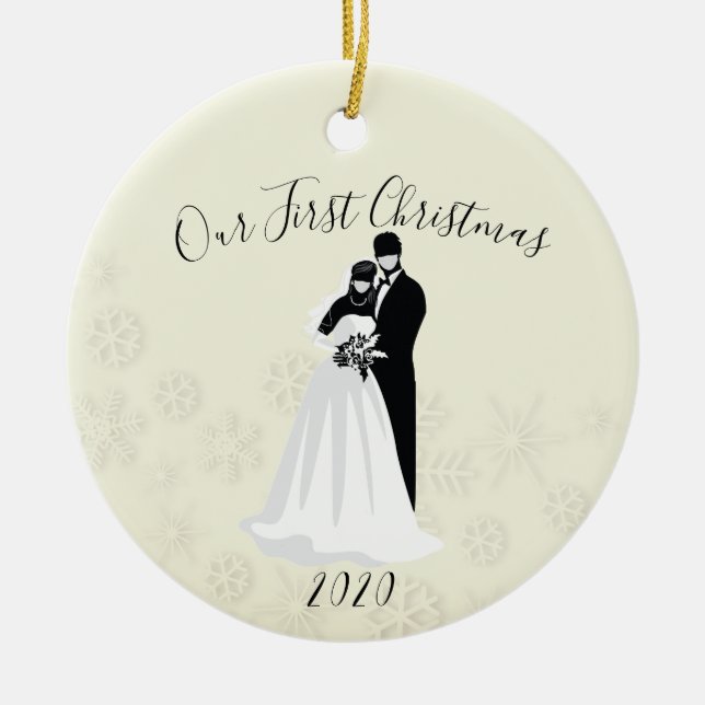 Décoration En Céramique Notre premier Noël 2020 Masque Bride Groom (Devant)