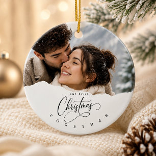 Décoration En Céramique Notre Premier Noël Couple de Photo d'Hiver