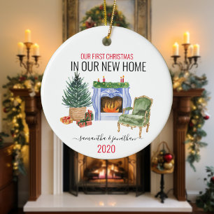 Décoration En Céramique Notre Premier Noël Dans Une Nouvelle Aquarelle