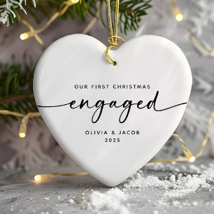 Décoration En Céramique Notre Premier Noël de Fiancés Cœur