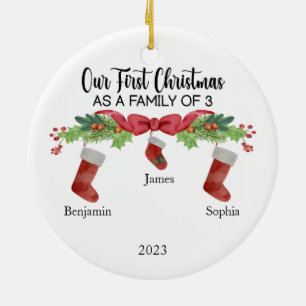 Décoration En Céramique Notre premier Noël en famille de 3 noms personnali