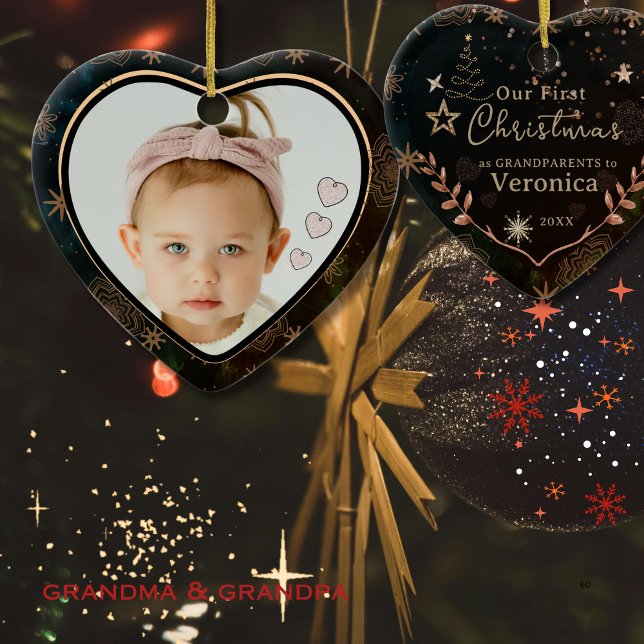 Décoration En Céramique Notre premier Noël en grand-parents Photo (Elegant Our First Christmas as Grandparents Photo Ceramic Ornament)