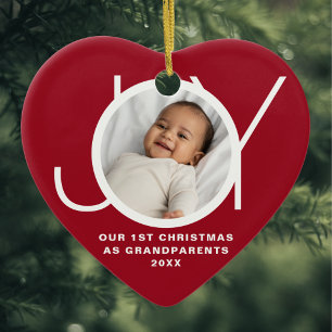 Décoration En Céramique Notre Premier Noël En Grand-Parents Photo Rouge