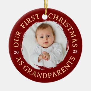 Décoration En Céramique Notre premier Noël en grands-parents - Photo Red